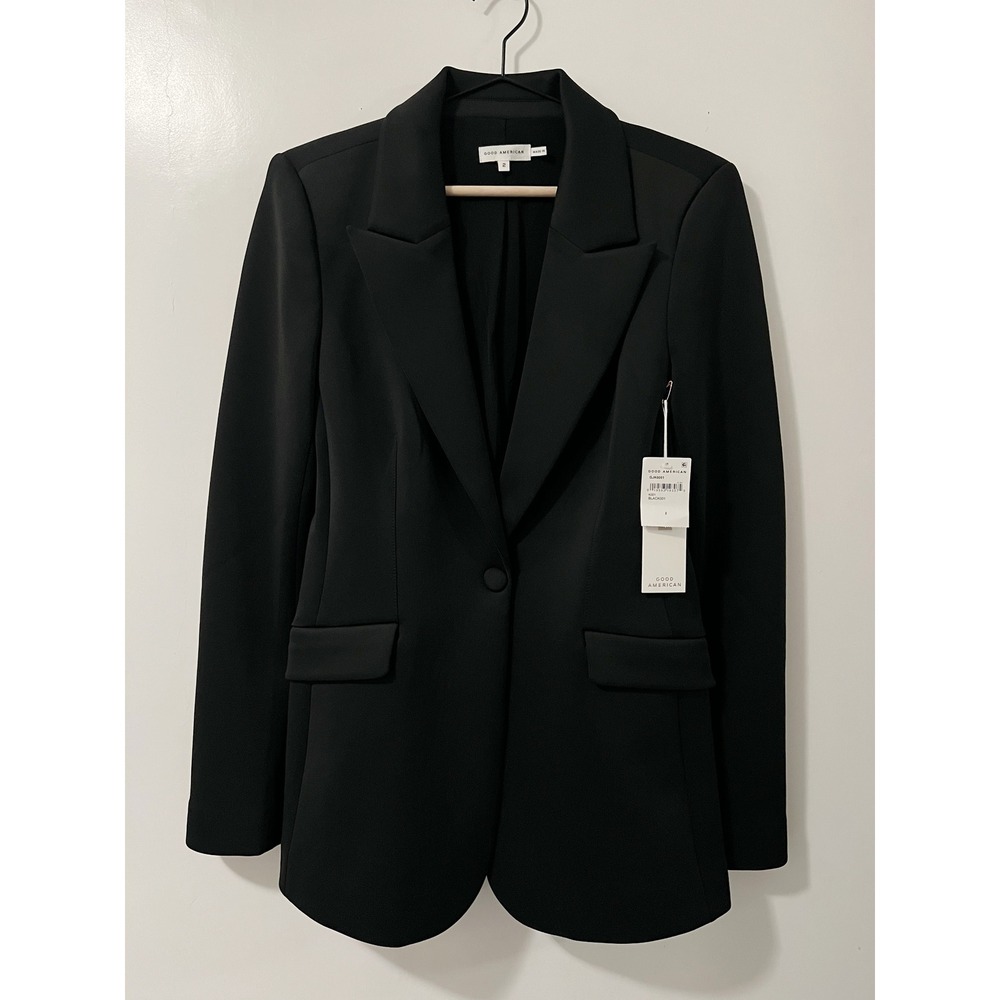Good American Women Black Single Button Tailored Blazer Size 2/XS NEW